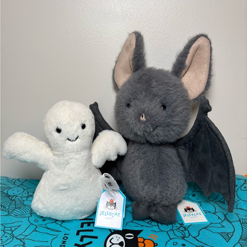 Authentic Jellycat Broox Bat & Mysti Ghost Halloween Retired W./Dust Bag US Sell